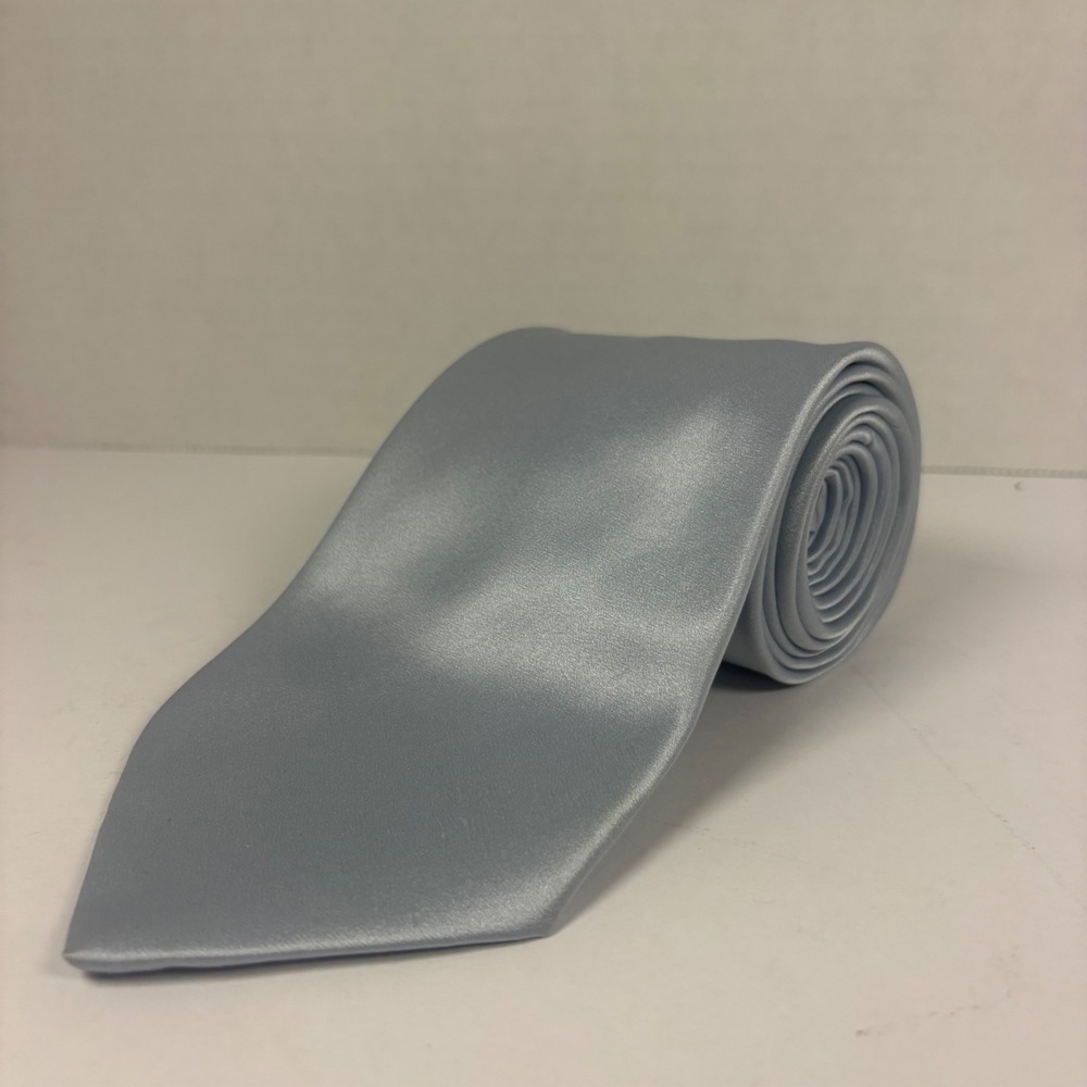 Brioni Necktie Mens OS Light Blue Grey Silk Satin Solid Handmade Italy Luxury